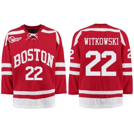 Boston University Terriers BU 22 Jake Witkowski Red Stitched Hockey Jersey